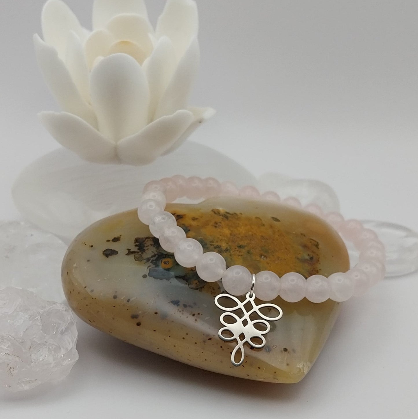 Bracelet QUARTZ ROSE - Perles 6mm - Chemin de Vie argenté