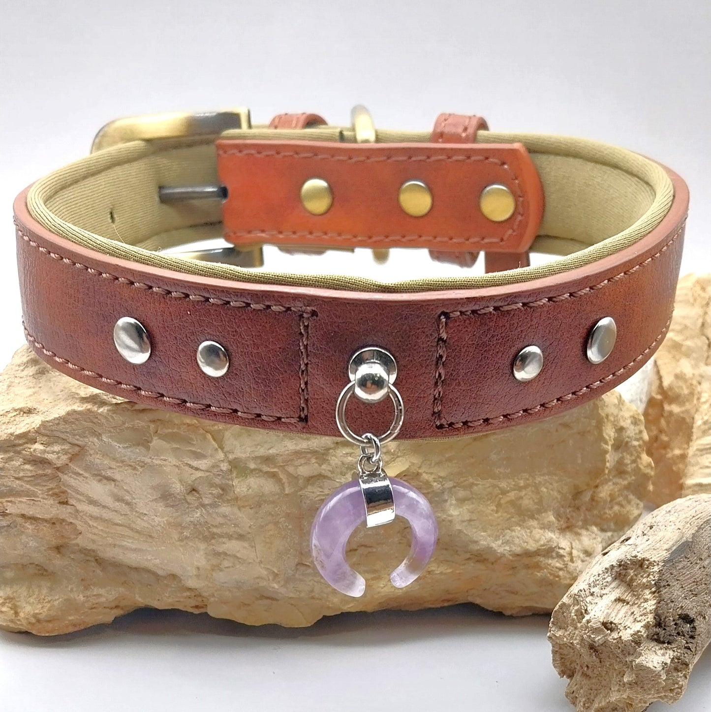 Collier Chien - AMETHYSTE Lune - Marron