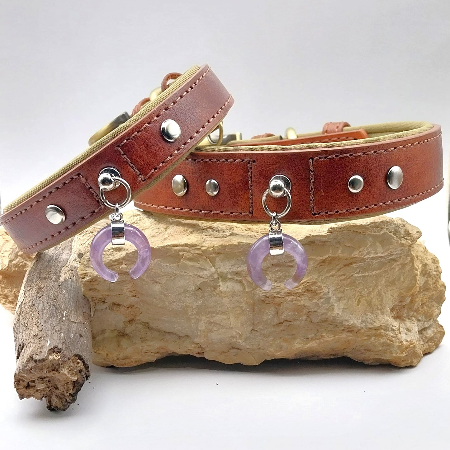 Collier Chien - AMETHYSTE Lune - Marron