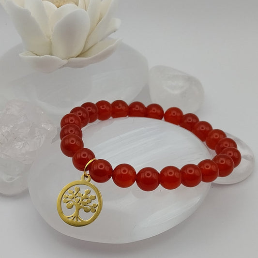 Bracelet CORNALINE - Perles 8mm - Arbre de Vie doré