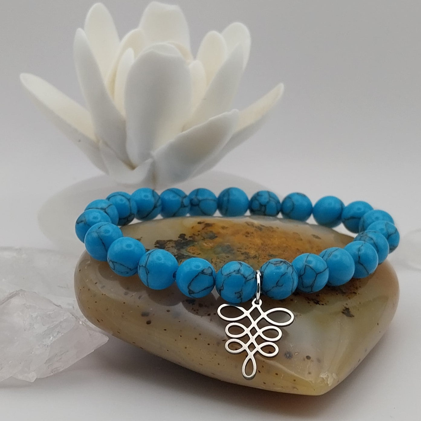 Bracelet HOWLITE turquoise - Perles 8mm - Chemin de Vie argenté