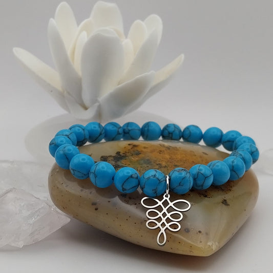 Bracelet HOWLITE turquoise - Perles 8mm - Chemin de Vie argenté