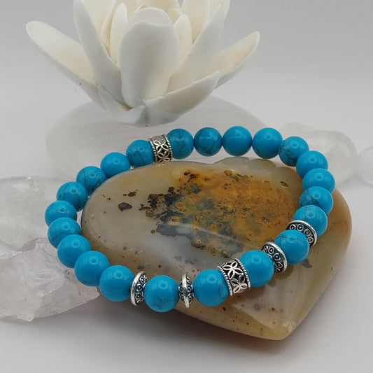 Bracelet HOWLITE turquoise - Perles 8mm