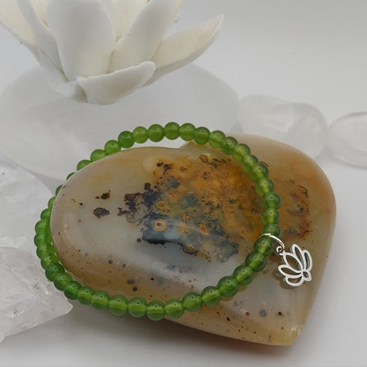 Bracelet JADE TAPEÏ - Perles 4mm - Lotus argenté