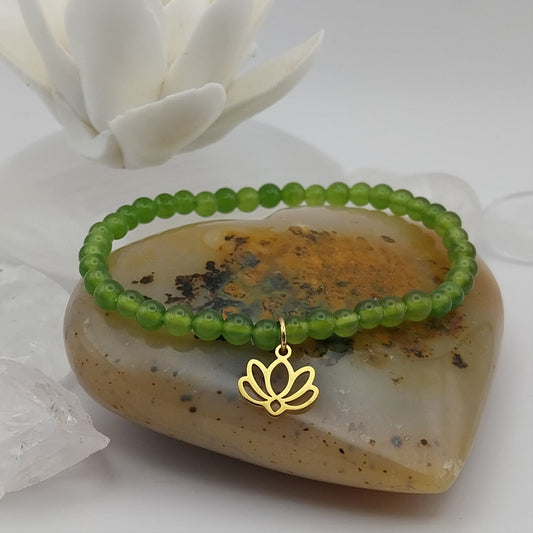 Bracelet JADE TAPEÏ - Perles 4mm - Lotus doré