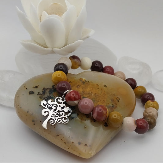 Bracelet JASPE MOKAITE - Perles 8mm - Arbre de Vie argenté