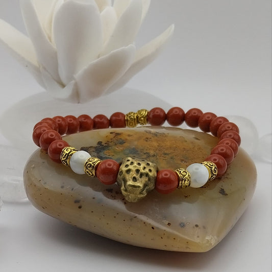 Bracelet JASPE ROUGE et NACRE - Perles 6mm