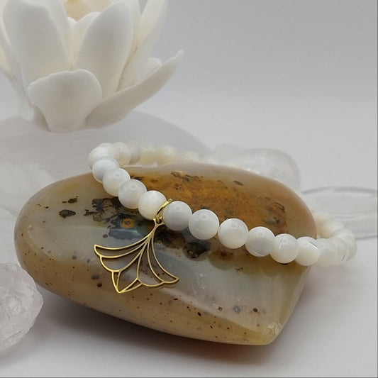 Bracelet NACRE - Perles 6mm - Lotus doré