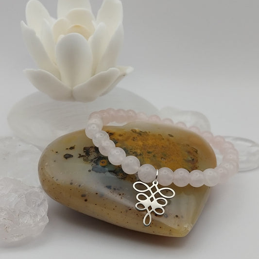 Bracelet QUARTZ ROSE - Perles 6mm - Chemin de Vie argenté