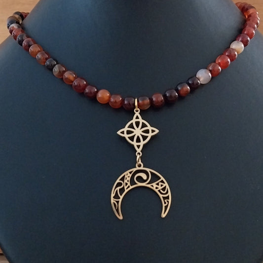 Collier AGATE RUBANÉE  - Perles 6mm  - Noeud de sorcière doré