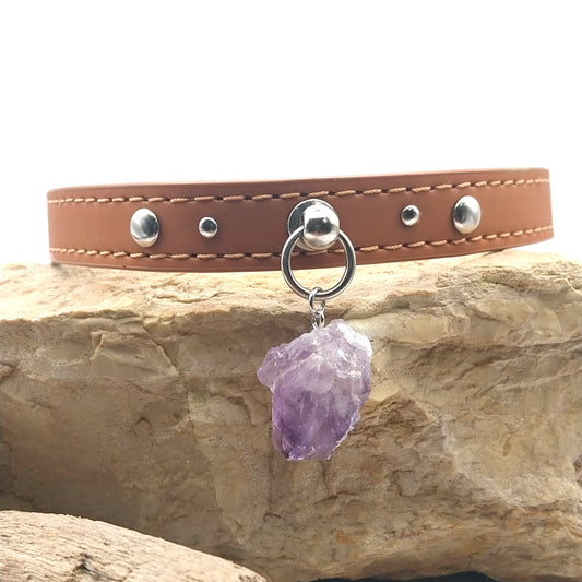 Collier CHAT - AMETHYSTE Brute - Marron