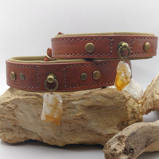 Collier Chien - CITRINE brute - Marron